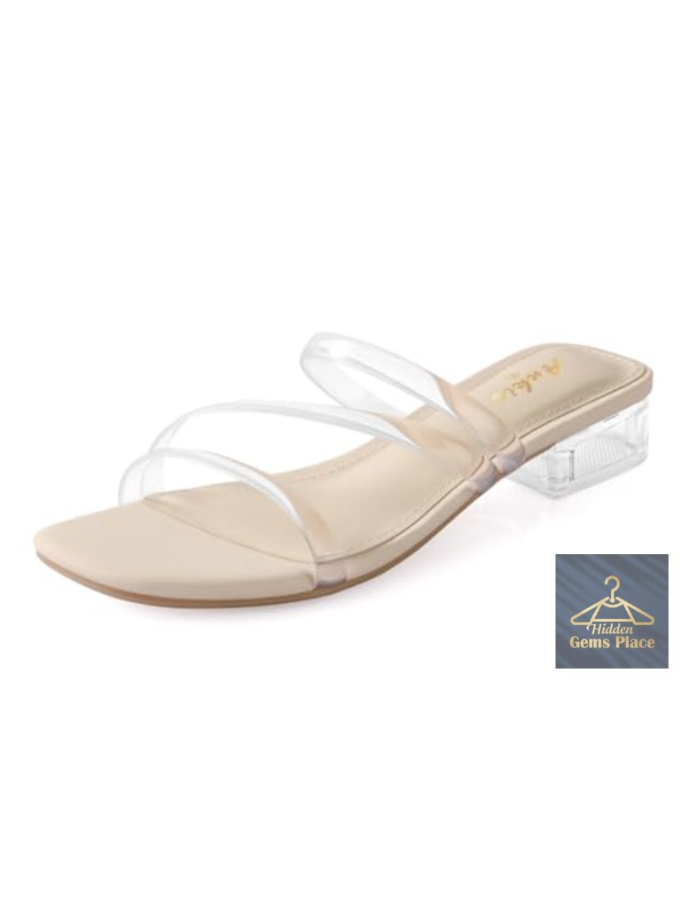 1 Inch Low Chunky Block Heel Square Open Toe Slip On Slides Mules Sandals